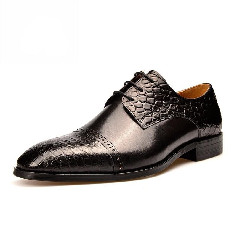 Sapatos Formais Masculinos Brogue Exóticos Com Cadarços - Preto