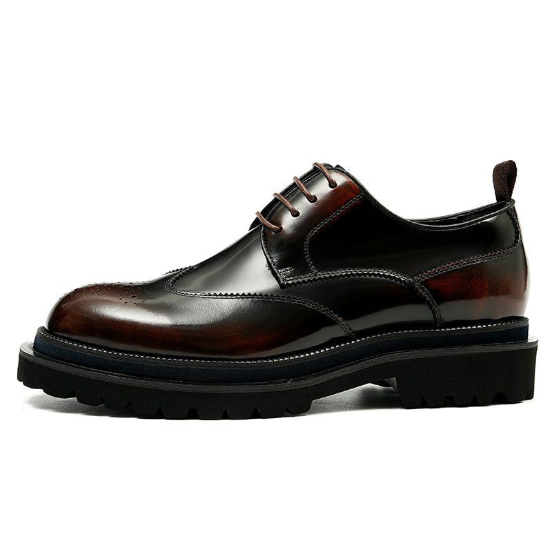 Sapatos Formais Masculinos Brogue Exóticos Com Cadarços - Café