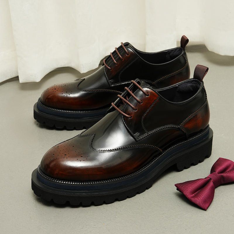 Sapatos Formais Masculinos Brogue Exóticos Com Cadarços - Café