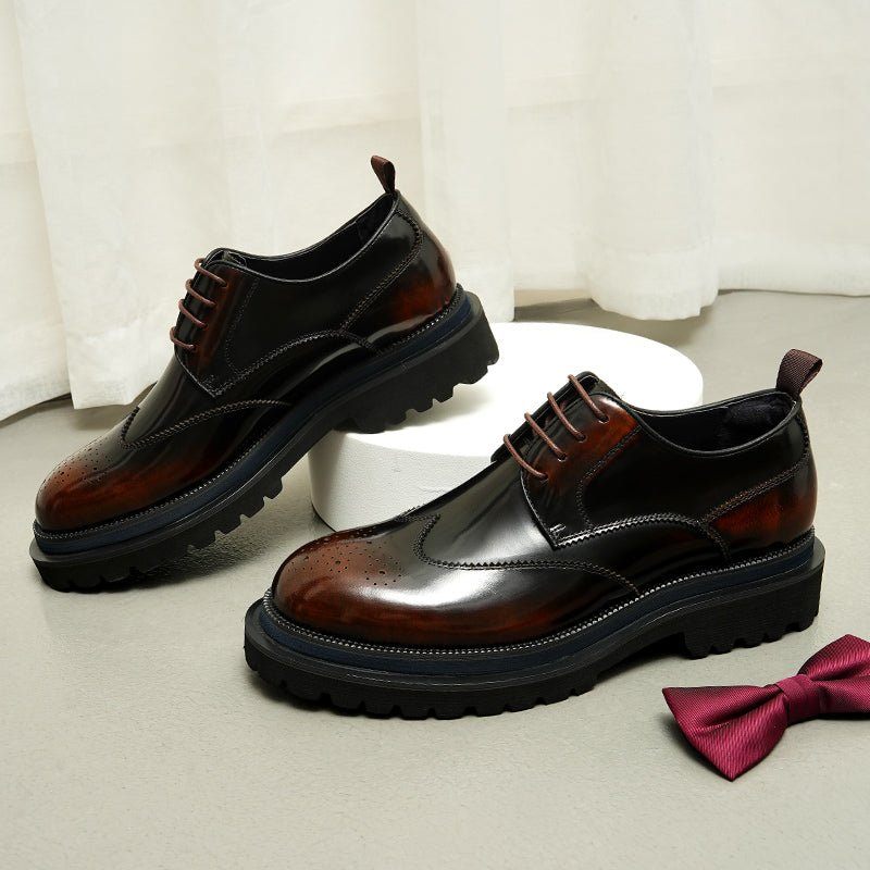 Sapatos Formais Masculinos Brogue Exóticos Com Cadarços - Café