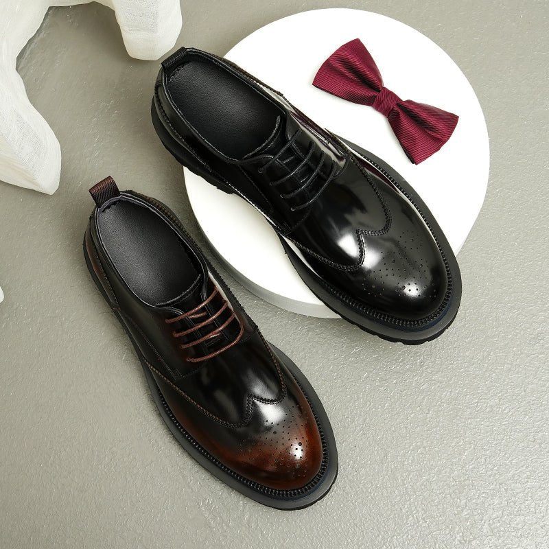 Sapatos Formais Masculinos Brogue Exóticos Com Cadarços - Café