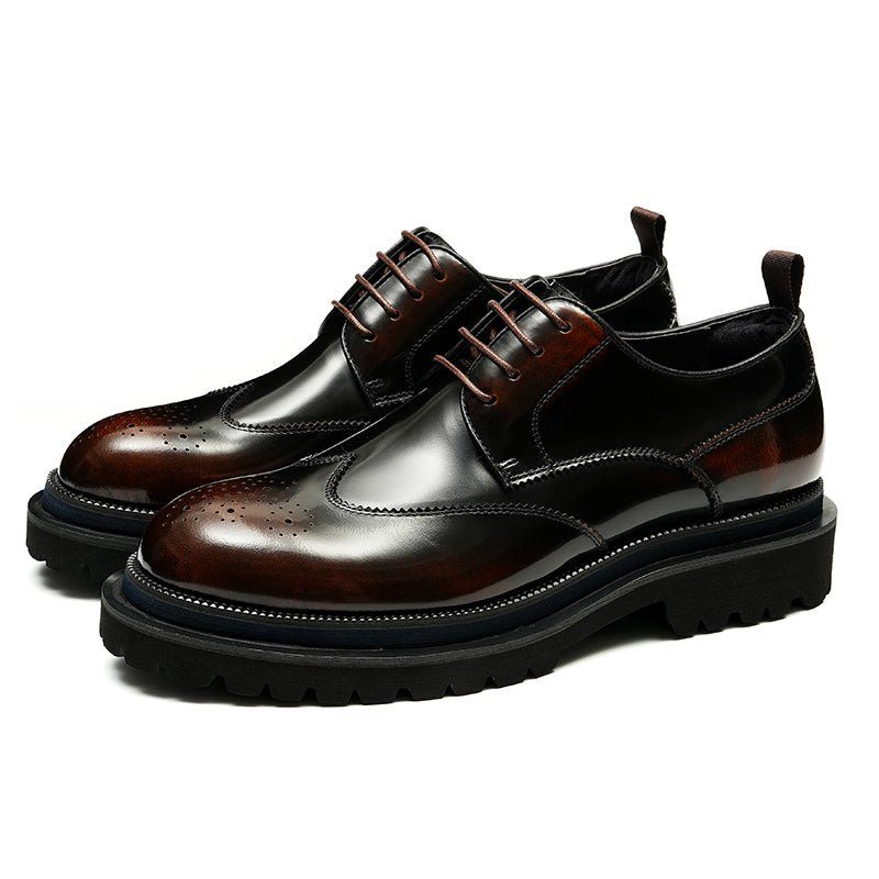 Sapatos Formais Masculinos Brogue Exóticos Com Cadarços - Café