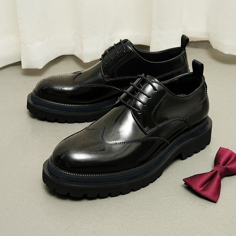 Sapatos Formais Masculinos Brogue Exóticos Com Cadarços - Preto