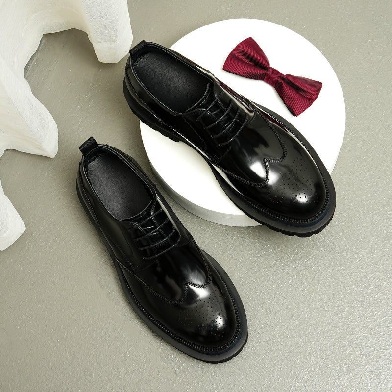 Sapatos Formais Masculinos Brogue Exóticos Com Cadarços - Preto