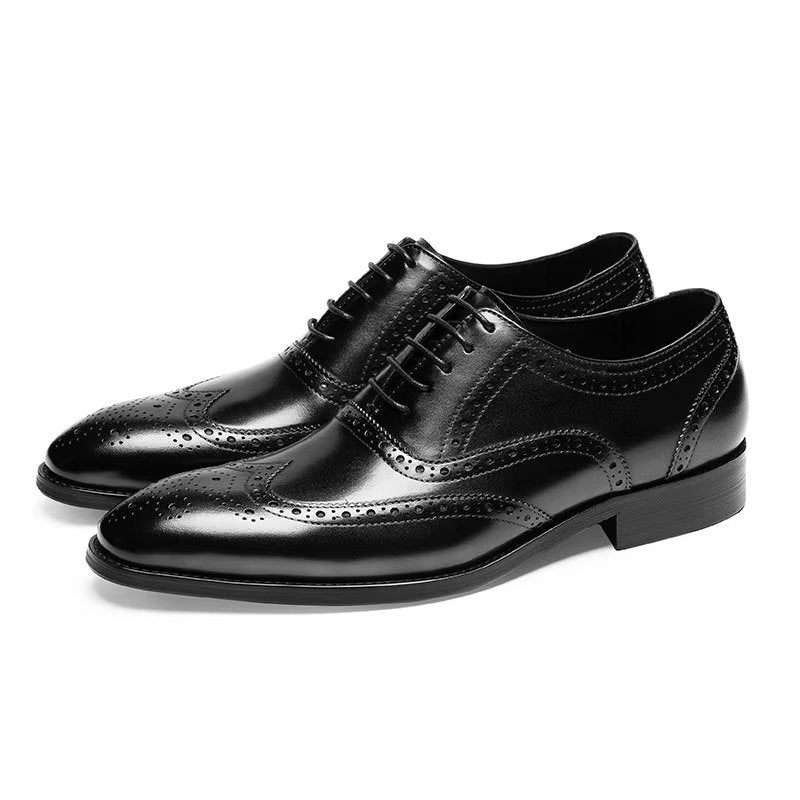 Sapatos Formais Masculinos Brogues Couro Com Cordões - Preto