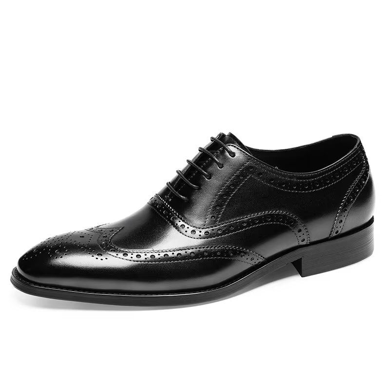 Sapatos Formais Masculinos Brogues Couro Com Cordões - Preto