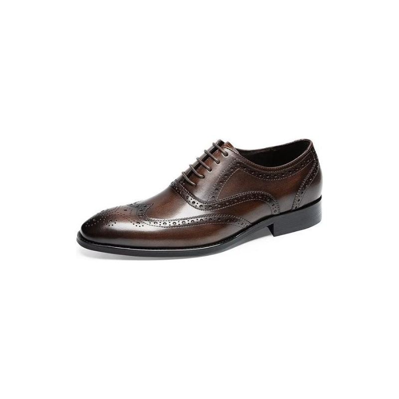 Sapatos Formais Masculinos Brogues Couro Com Cordões - Café