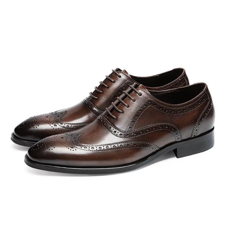 Sapatos Formais Masculinos Brogues Couro Com Cordões - Café