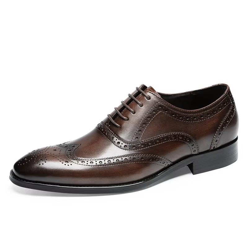 Sapatos Formais Masculinos Brogues Couro Com Cordões - Café