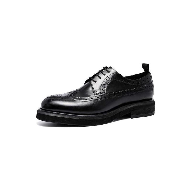 Sapatos Formais Masculinos Brogues Couro Genuíno Com Cordões - Preto