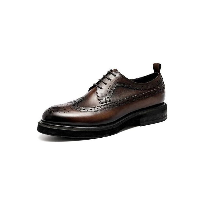 Sapatos Formais Masculinos Brogues Couro Genuíno Com Cordões - Café