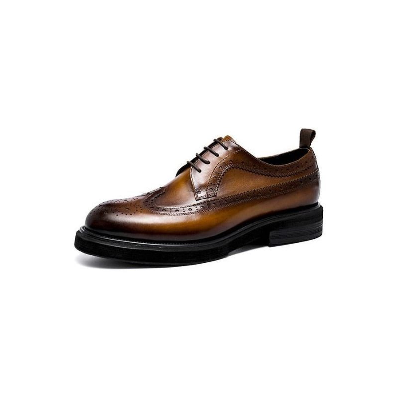 Sapatos Formais Masculinos Brogues Couro Genuíno Com Cordões - Marrom