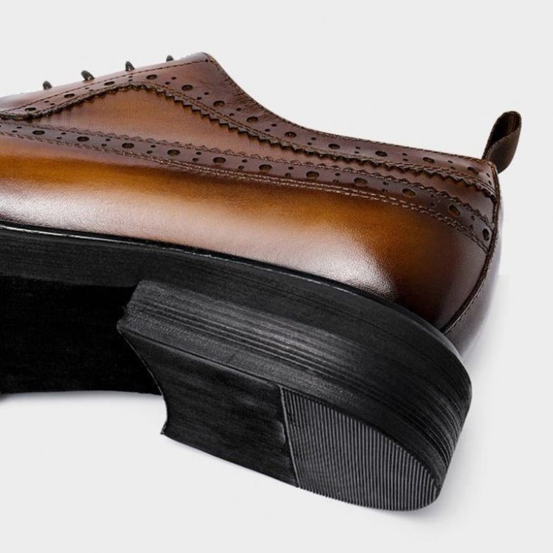 Sapatos Formais Masculinos Brogues Couro Genuíno Com Cordões - Marrom