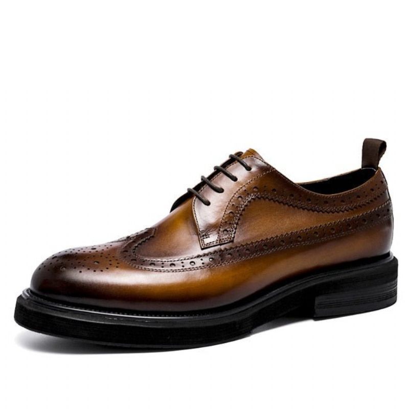 Sapatos Formais Masculinos Brogues Couro Genuíno Com Cordões - Marrom