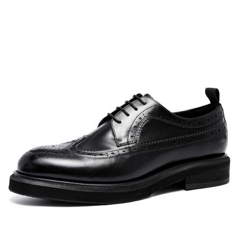 Sapatos Formais Masculinos Brogues Couro Genuíno Com Cordões - Preto