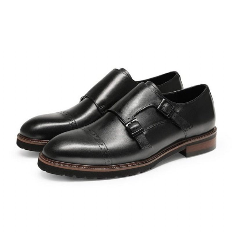 Sapatos Formais Masculinos Buckluxe Exótico Brogue Strap Casuais - Preto