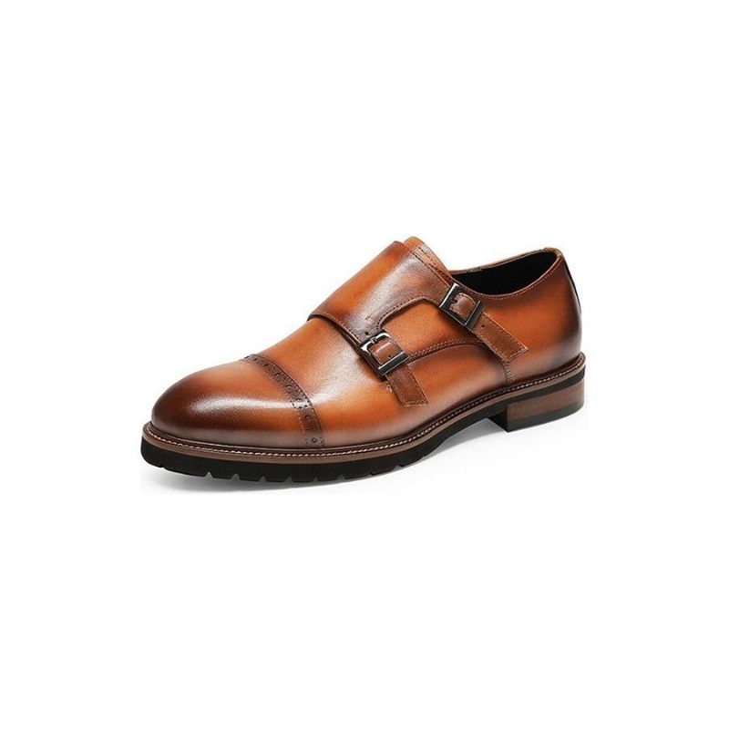 Sapatos Formais Masculinos Buckluxe Exótico Brogue Strap Casuais - Café