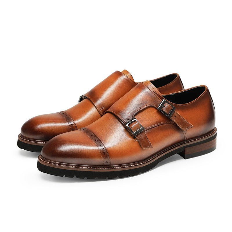 Sapatos Formais Masculinos Buckluxe Exótico Brogue Strap Casuais - Café