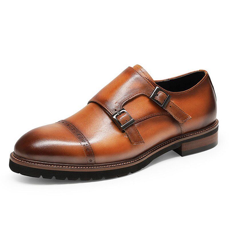 Sapatos Formais Masculinos Buckluxe Exótico Brogue Strap Casuais - Café