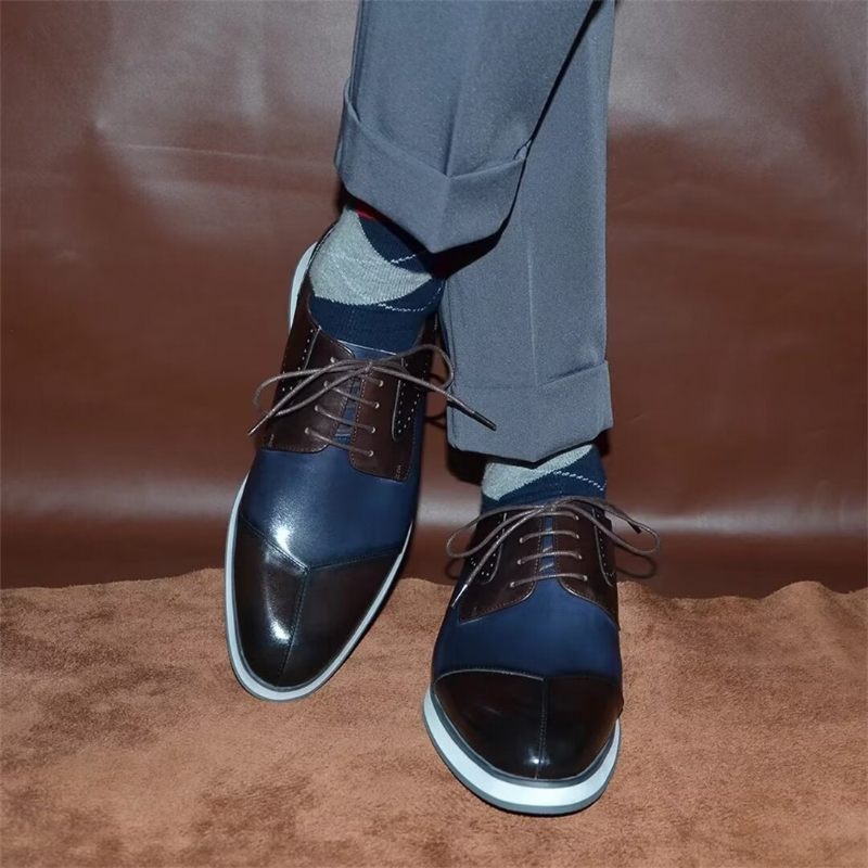 Sapatos Formais Masculinos Calçados Couro Luxo -  Azul