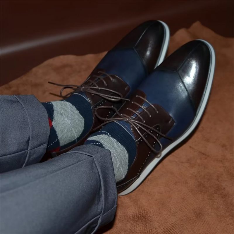 Sapatos Formais Masculinos Calçados Couro Luxo -  Azul