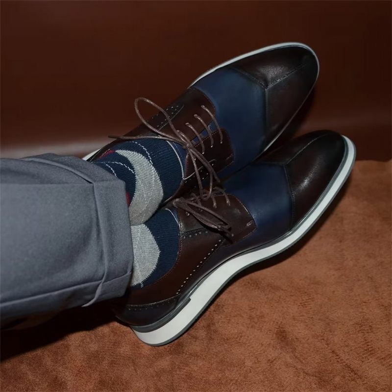 Sapatos Formais Masculinos Calçados Couro Luxo -  Azul