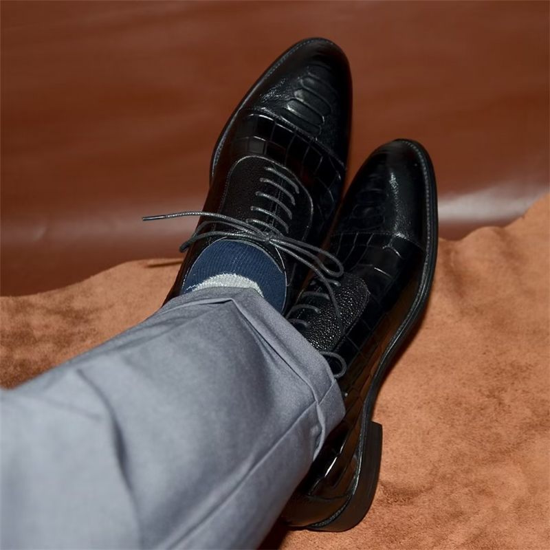 Sapatos Formais Masculinos Calçados Sociais Contemporâneos Com Cadarços - Preto