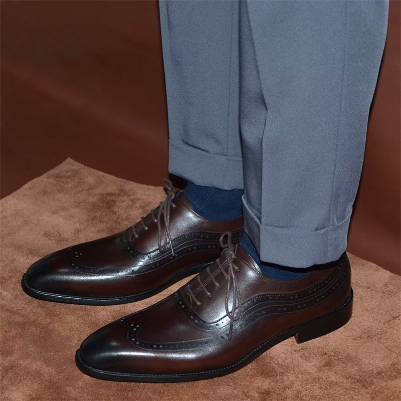 Sapatos Formais Masculinos Calçados Sociais Sofisticados Com Cordões - Café