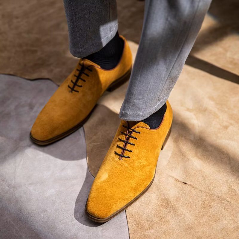 Sapatos Formais Masculinos Camurça Elegância Sociais Oxford - Amarelo