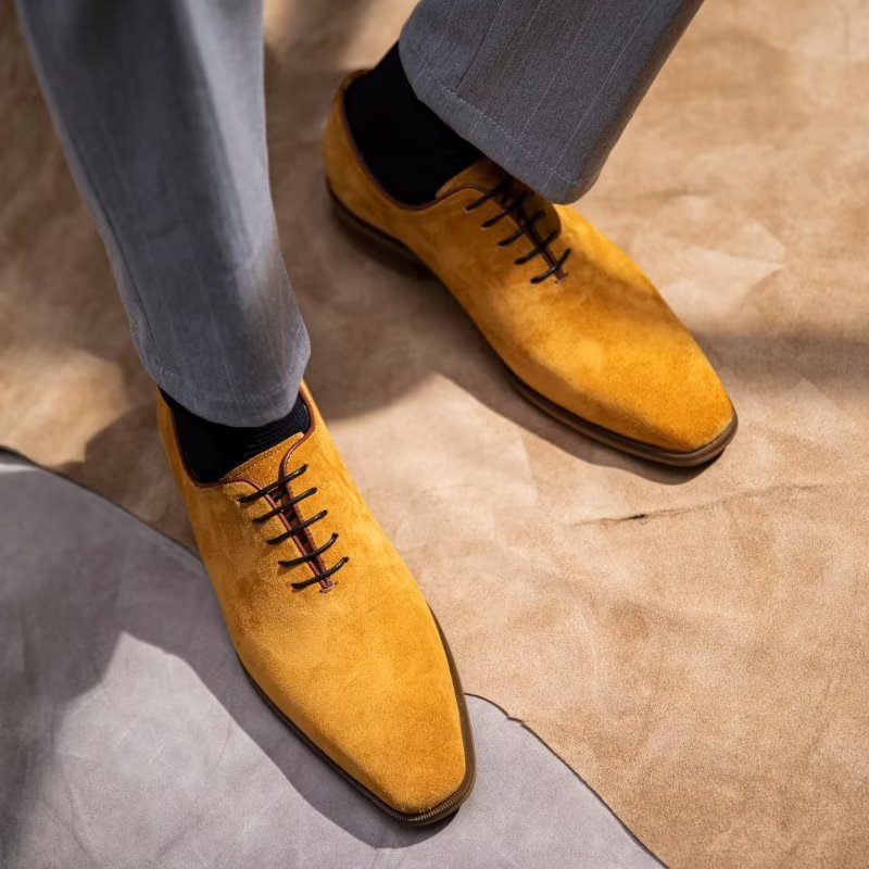 Sapatos Formais Masculinos Camurça Elegância Sociais Oxford - Amarelo