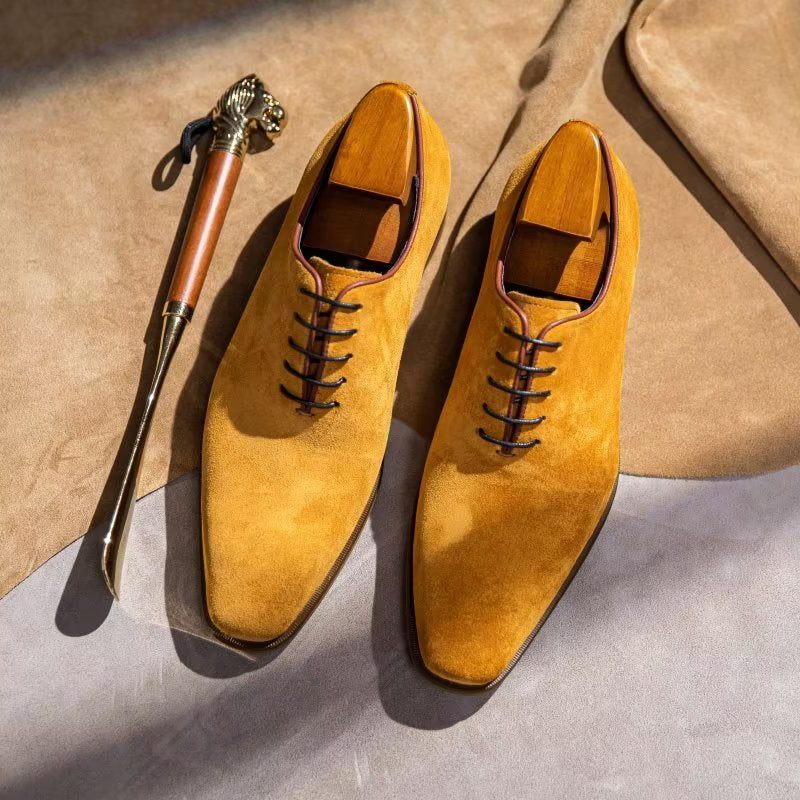 Sapatos Formais Masculinos Camurça Elegância Sociais Oxford - Amarelo