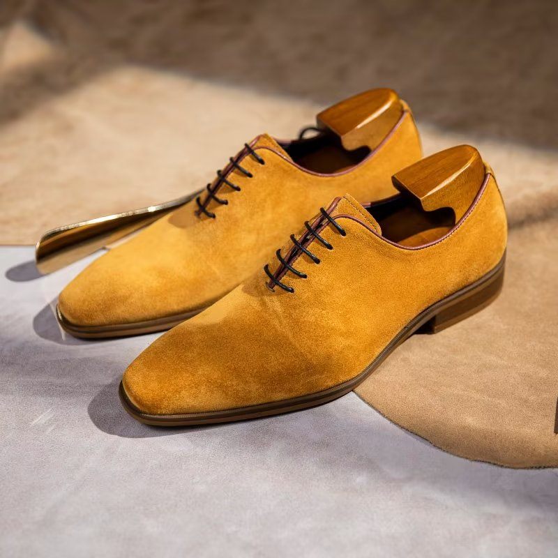 Sapatos Formais Masculinos Camurça Elegância Sociais Oxford - Amarelo