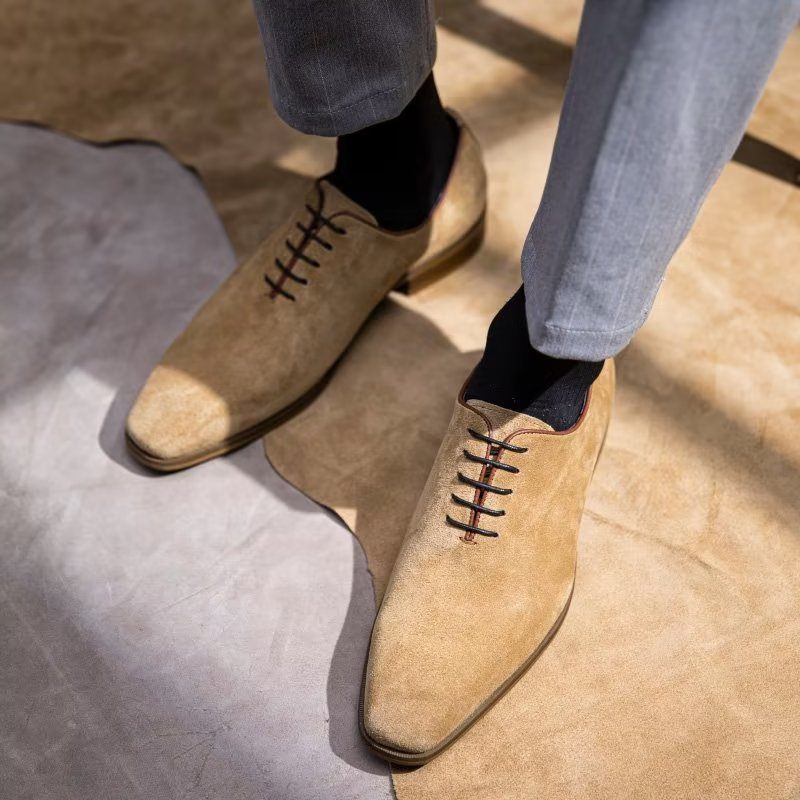 Sapatos Formais Masculinos Camurça Elegância Sociais Oxford - Bege