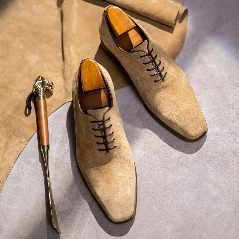 Sapatos Formais Masculinos Camurça Elegância Sociais Oxford - Bege