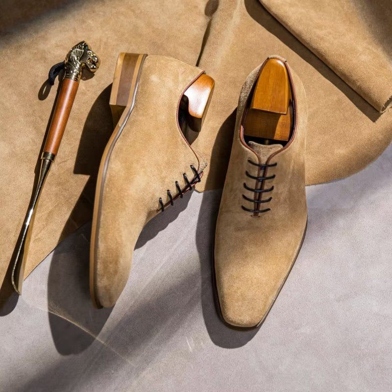 Sapatos Formais Masculinos Camurça Elegância Sociais Oxford - Bege