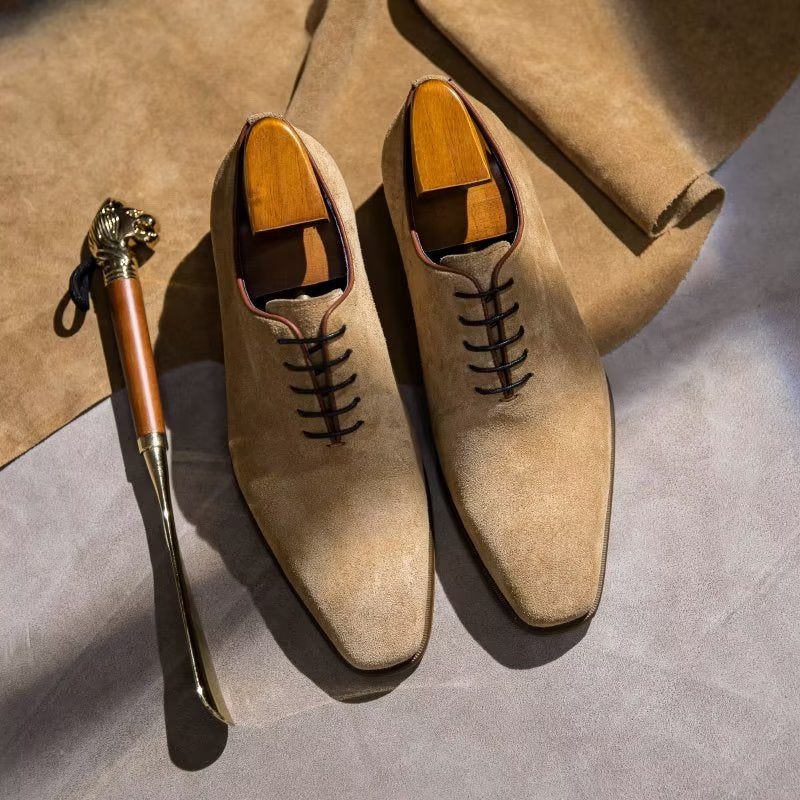 Sapatos Formais Masculinos Camurça Elegância Sociais Oxford - Bege