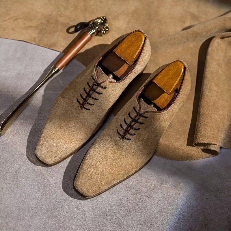 Sapatos Formais Masculinos Camurça Elegância Sociais Oxford - Bege