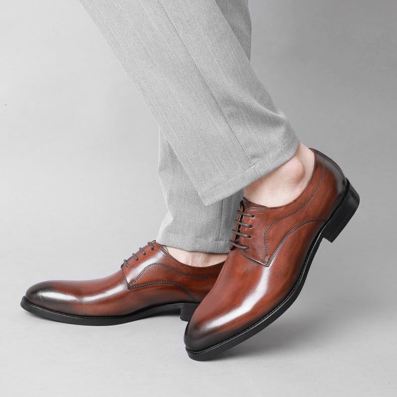 Sapatos Formais Masculinos Casamento Luxo Couro Exótico Apontou Oxfords - Café