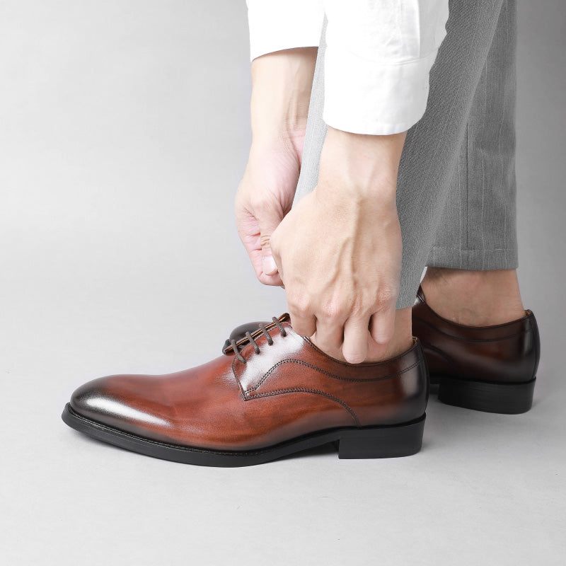 Sapatos Formais Masculinos Casamento Luxo Couro Exótico Apontou Oxfords - Café