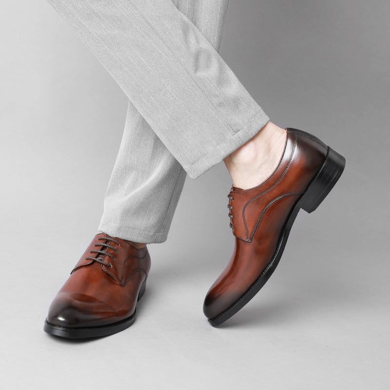 Sapatos Formais Masculinos Casamento Luxo Couro Exótico Apontou Oxfords - Café