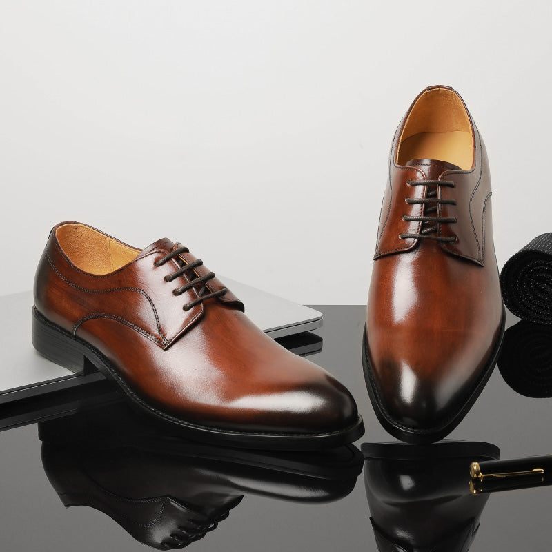 Sapatos Formais Masculinos Casamento Luxo Couro Exótico Apontou Oxfords - Café