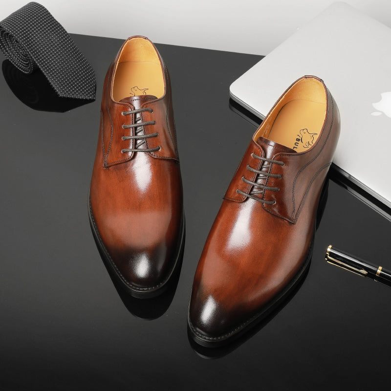 Sapatos Formais Masculinos Casamento Luxo Couro Exótico Apontou Oxfords - Café