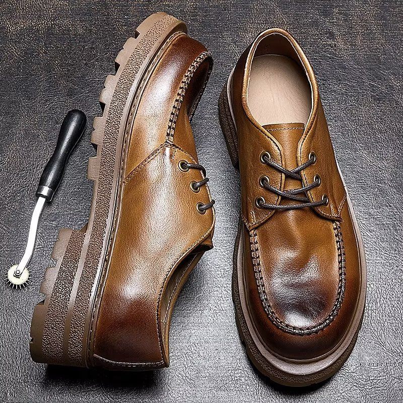 Sapatos Formais Masculinos Chic Leatherlux Lace-up Sociais - Café