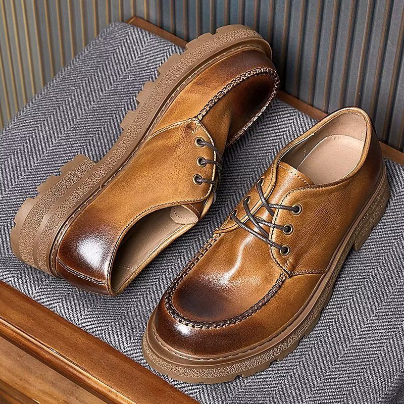 Sapatos Formais Masculinos Chic Leatherlux Lace-up Sociais - Café