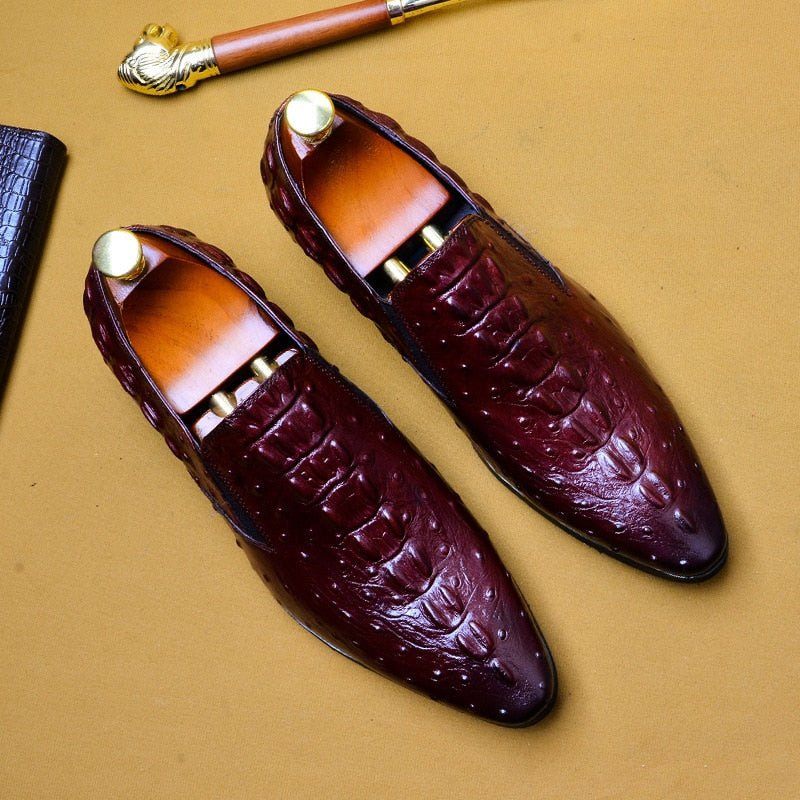 Sapatos Formais Masculinos Chique Crocleather Bico Fino Deslizamento Em Sociais - Vermelho