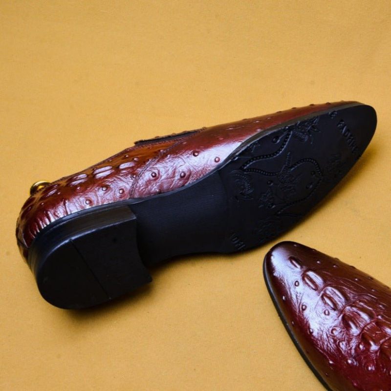 Sapatos Formais Masculinos Chique Crocleather Bico Fino Deslizamento Em Sociais - Vermelho