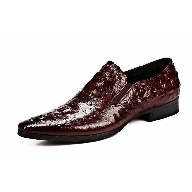 Sapatos Formais Masculinos Chique Crocleather Bico Fino Deslizamento Em Sociais - Vermelho