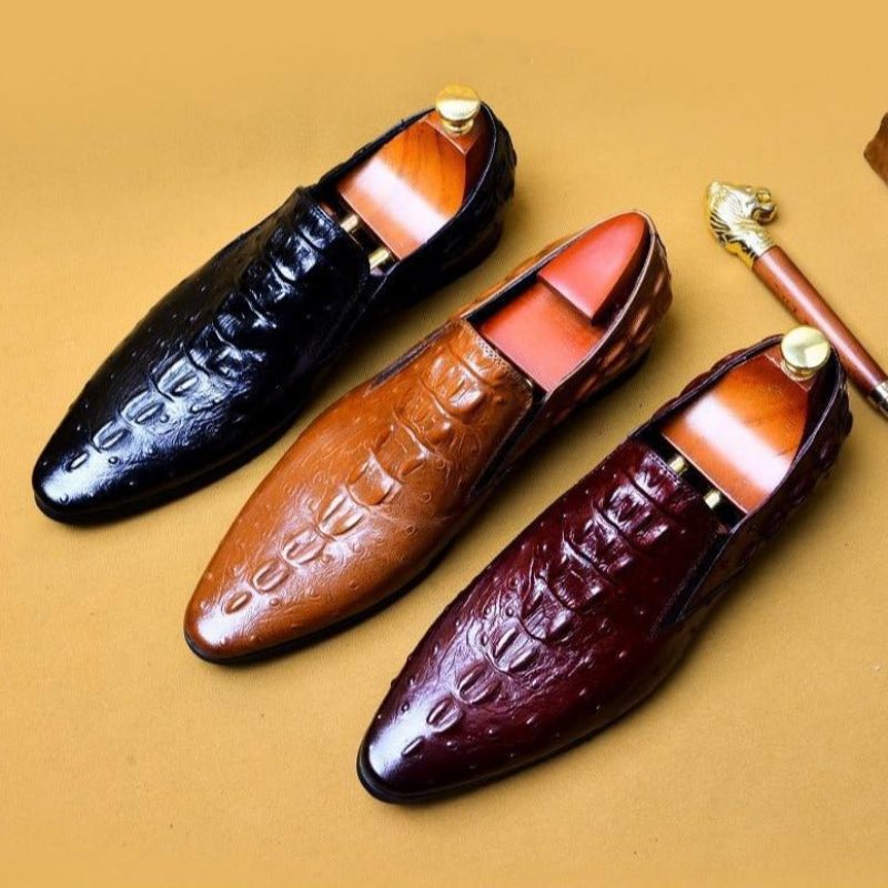 Sapatos Formais Masculinos Chique Crocleather Bico Fino Deslizamento Em Sociais - Vermelho