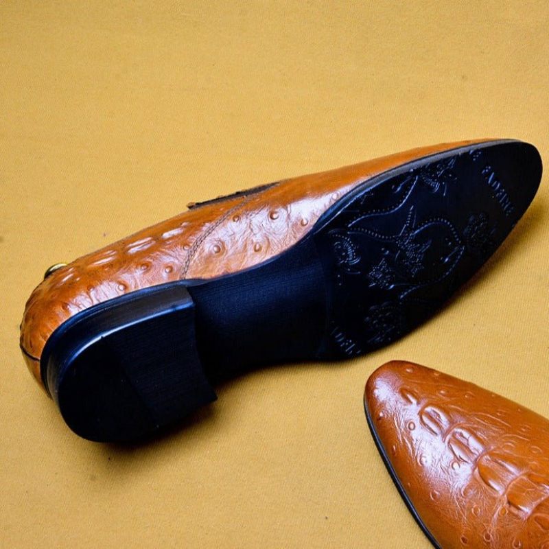 Sapatos Formais Masculinos Chique Crocleather Bico Fino Deslizamento Em Sociais - Preto