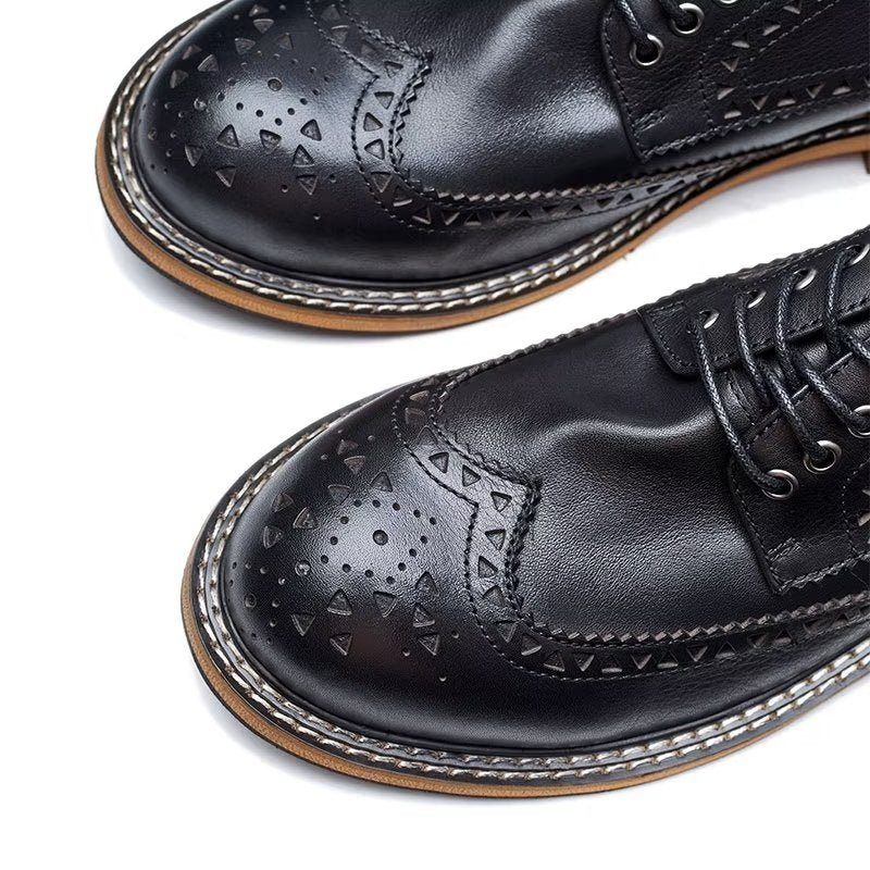 Sapatos Formais Masculinos Chiques Com Bico Redondo E Luxuosos Cadarço - Preto